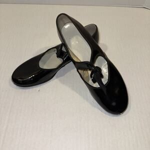 La Mendola Women Black Patent Leather Tap Shoes 6 1/2 Dance Vintage Toe Heel Tap